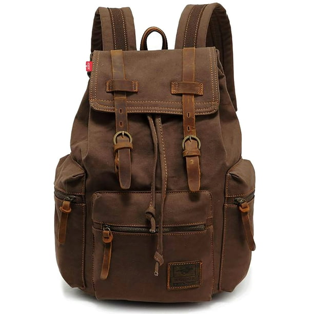 Mochila HuaChen Vintage Canvas con detalles en piel 20L M32