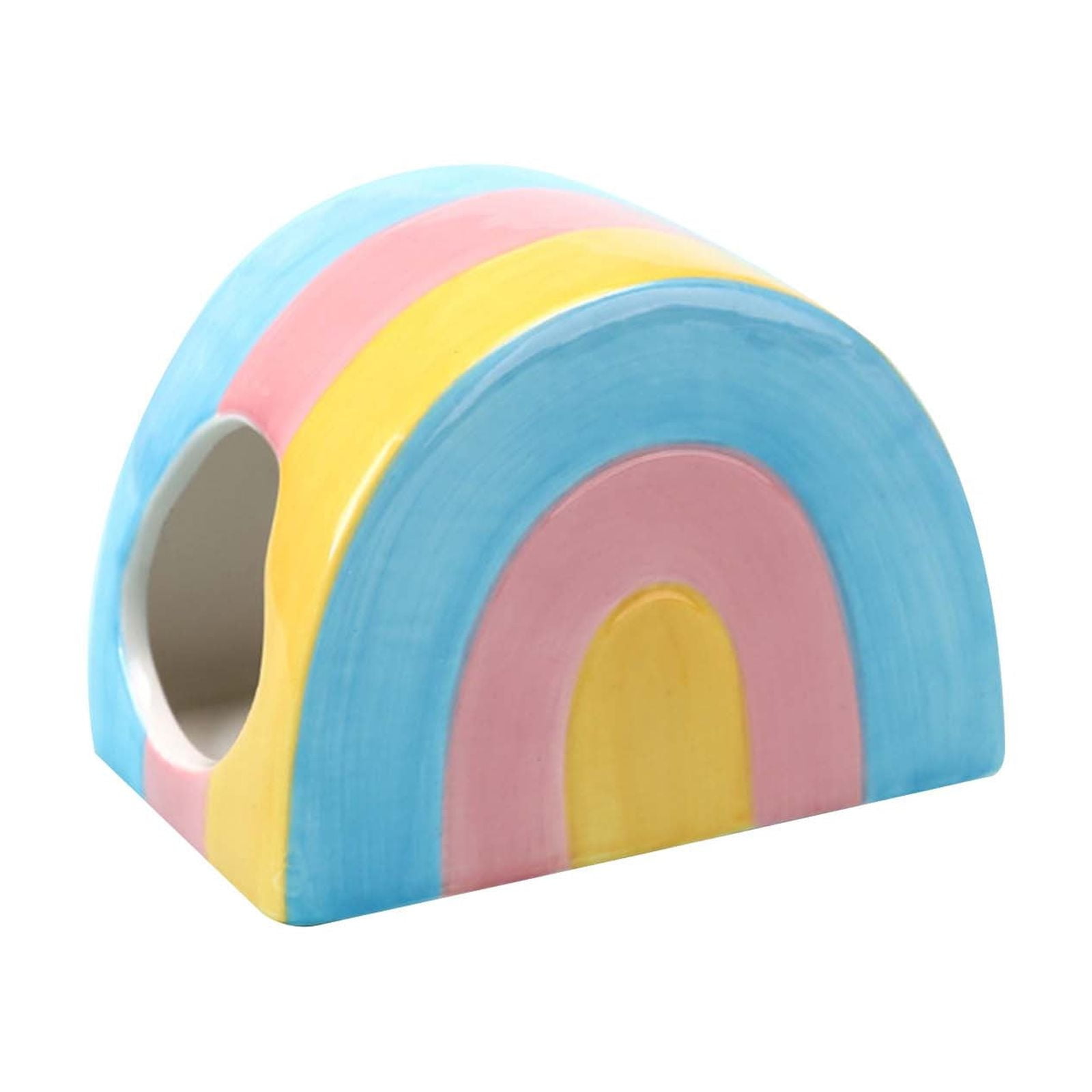 Hamster Hideout Ceramic Small Animal House - Mini Cabin Cage for Hamsters Gerbils Mice - Safe Cozy Shelter for Pet Bedding Nesting - Cool Summer Hideaway Bathroom Decor - 1 Pack