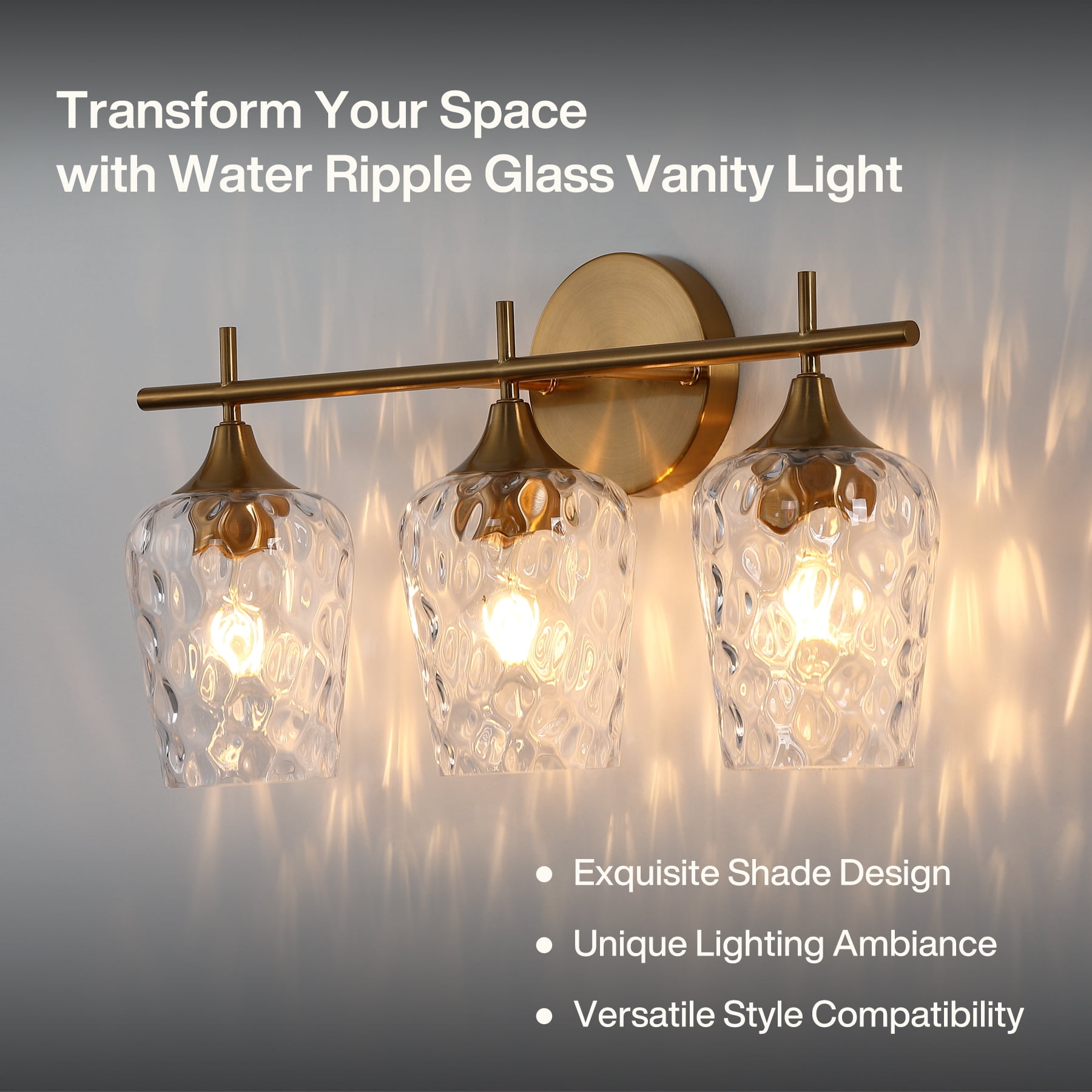 Fnova Modern Gold Bathroom Vanity Light, 21" 3-Light Wall Sconce with Clear Glass Shades, E26 Base Bath Light Fixture over Mirror