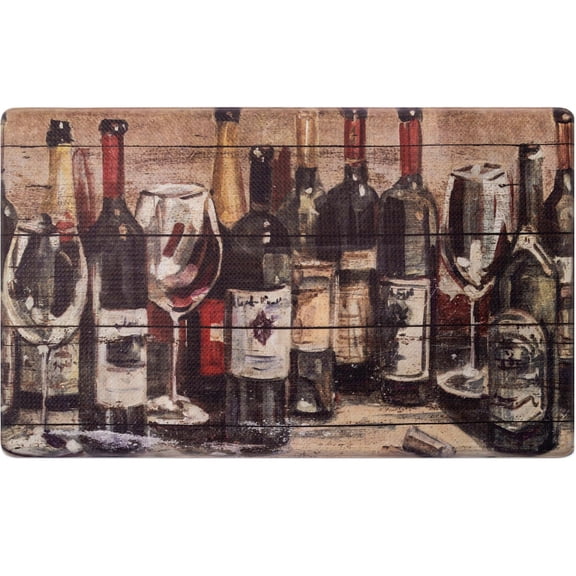 SoHome Cozy Living Wine Collection Anti-Fatigue Kitchen Mat, Brown/Red, 17.5"x30"