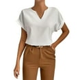 thumbnail image 2 of Basic T Shirts for Women Ladies Summer Casual Roll Short Sleeve V-Neck Solid Color Blouse Women's Shirt, 2 of 7