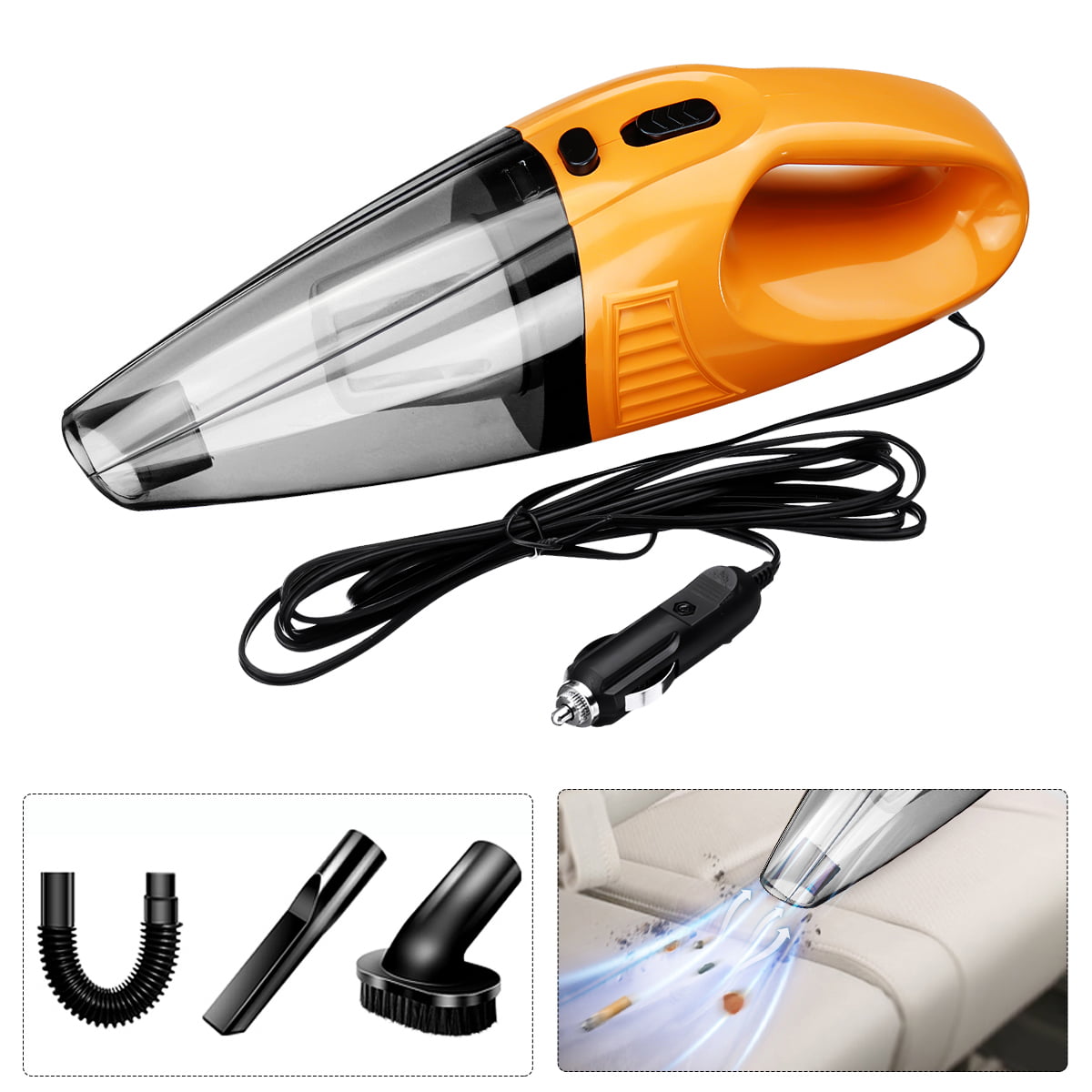 Dudubuy Mini Portable Car Vacuum Cleaner W/Led Light 15 Foot Cable 12V with Accessories Kit for Powerful Cleaning Detailing and Car Interior Black 