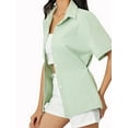 thumbnail image 2 of Lovito Casual Plain Button Collar Light Green Blouse, 2 of 5