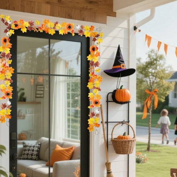 Fmbmuo Autumn Maple Leaf Vine Garland for Front Porch Welcome, Traditional Fall Decor, Weather-Resistant