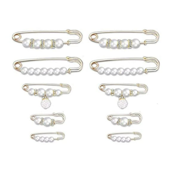 Necvior 10 Pcs Pearl Brooch Fashion Sweater Shawl Clip Waist Pants Extender Safety Pins