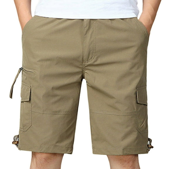JIUKE Mens Cargo Shorts Summer Casual Lightweight Solid Color Elastic High Waisted Straight Leg Work Shorts