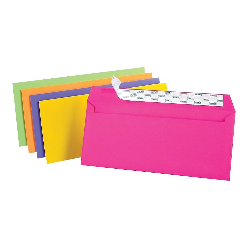 Staples EasyClose Neon Color Envelopes 10 Assorted 4 1/8"H x 9 1/2"W