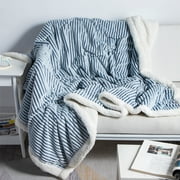 DISSA Sherpa Fleece Blanket Soft Blue and White Throw Blanket Cozy Plush Blankets for Couch Sofa Bed, 51"x63"