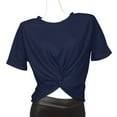 thumbnail image 3 of Uootdi Women's Twist Knot T Shirt Cropped Solid Short Sleeve Tees Front Asymmetrical Hem Casual Slim Fit Tops Tops Gift, 3 of 7