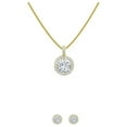 thumbnail image 2 of 18K Yellow Gold 3ct Halo White Sapphire Round 18 Inch Necklace and Halo Earrings Set Plated, 2 of 2