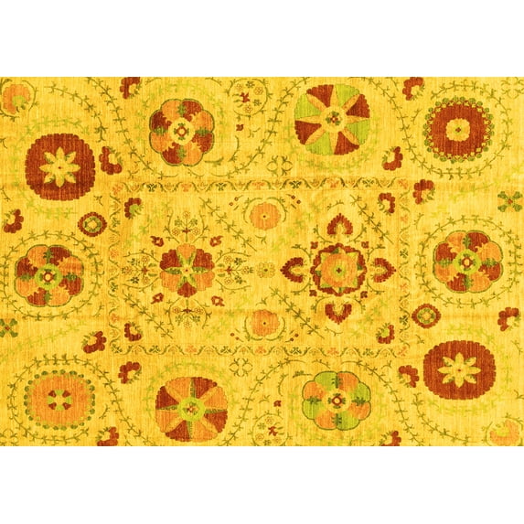 Ahgly Company Machine Washable Indoor Rectangle Abstract Yellow Modern Area Rugs, 7' x 9'