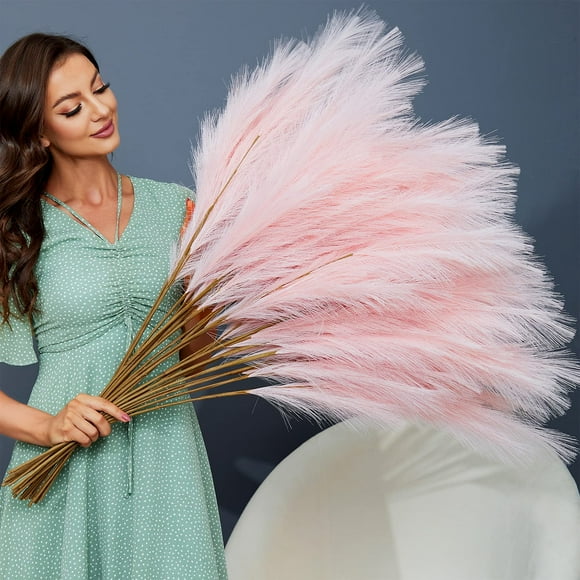 TETOU 8pcs Faux Pampas Grass Decor 38"/3.1FT Tall Fake Pompas Floral Large Artificial Pompous Grass Branches Plants for Floor Vase Filler Home Boho Decoration (Pink)