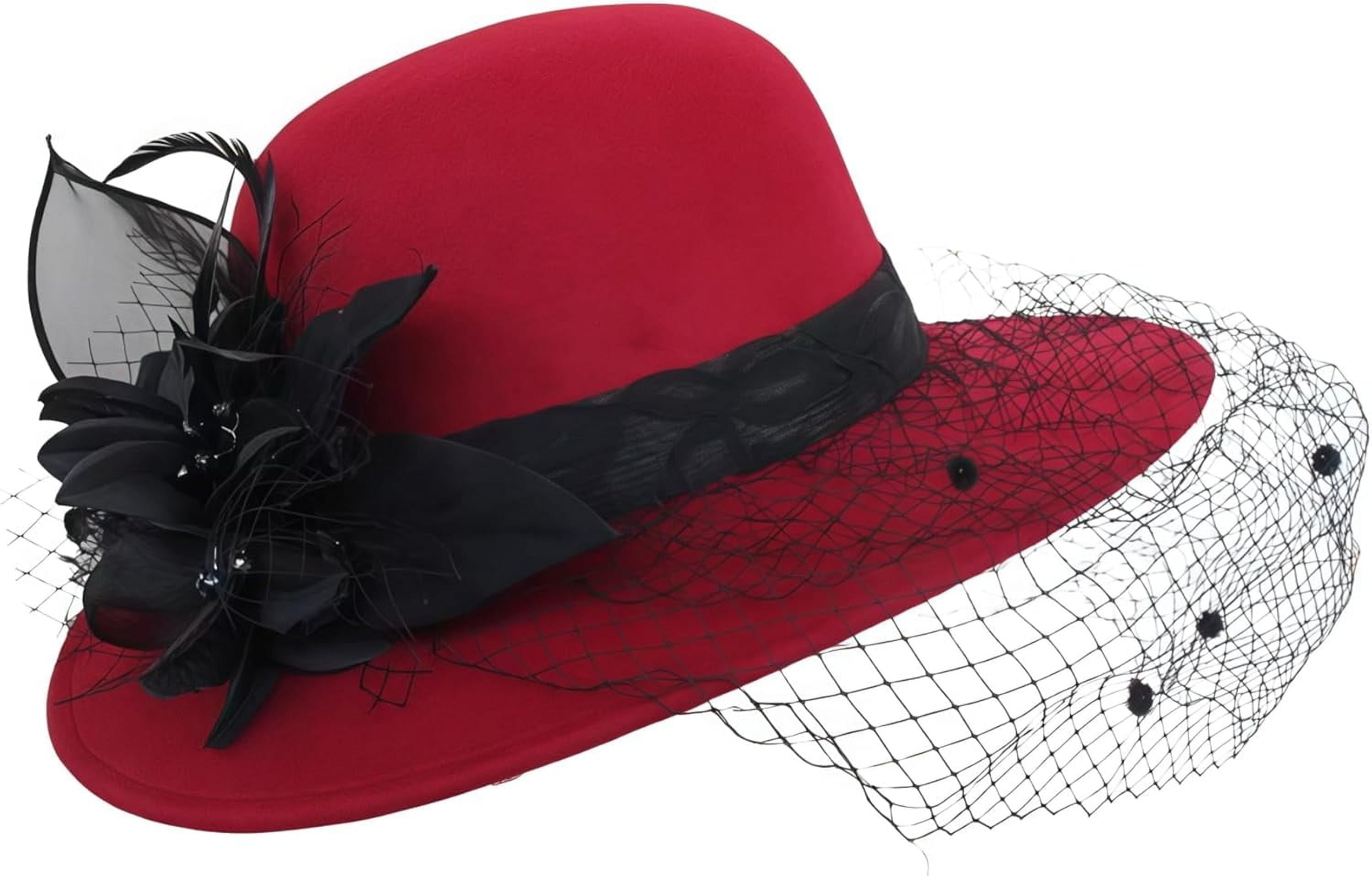 Vintage Wide Brim Fedora Hat with Floral Accents and Mesh Veil Adjustable Meet your new favorite wide-brim boho hat. This velvety  main image 4