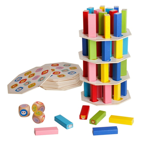 Wooden Stacking Tower Block Game, 54-Piece Educational Toy for Kids, Develops Color Recognition & Balance Skills, Family Board Game for All Ages