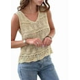 thumbnail image 2 of Women Summer Tank Top Trendy V Neck Crochet Sleeveless Shirts Sweater Vest Beige S, 2 of 7