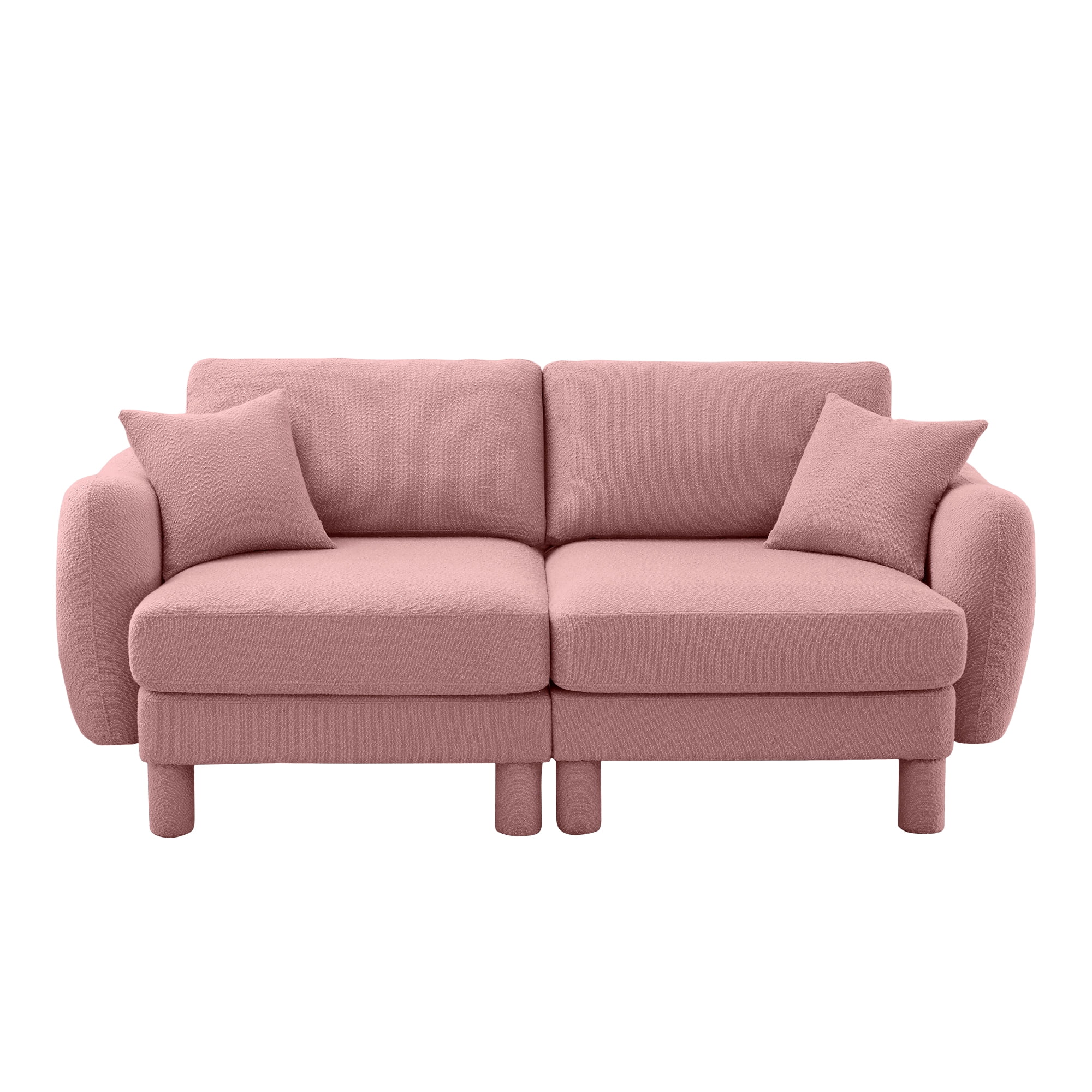 Gewnee Pink 2-Seater Boucle Loveseat with Shell Armrests & Fabric-Wrapped Cylindrical Legs - Ideal for Bedroom Reading Nook, Home Office Lounge