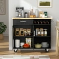 thumbnail image 2 of Walsunny 42" Kitchen Island Cart with Storage,Rolling Kitchen Island Side Table on Wheels with Large Worktop,Storage Cabinet,Towel Rack and Drawers,Black, 2 of 9
