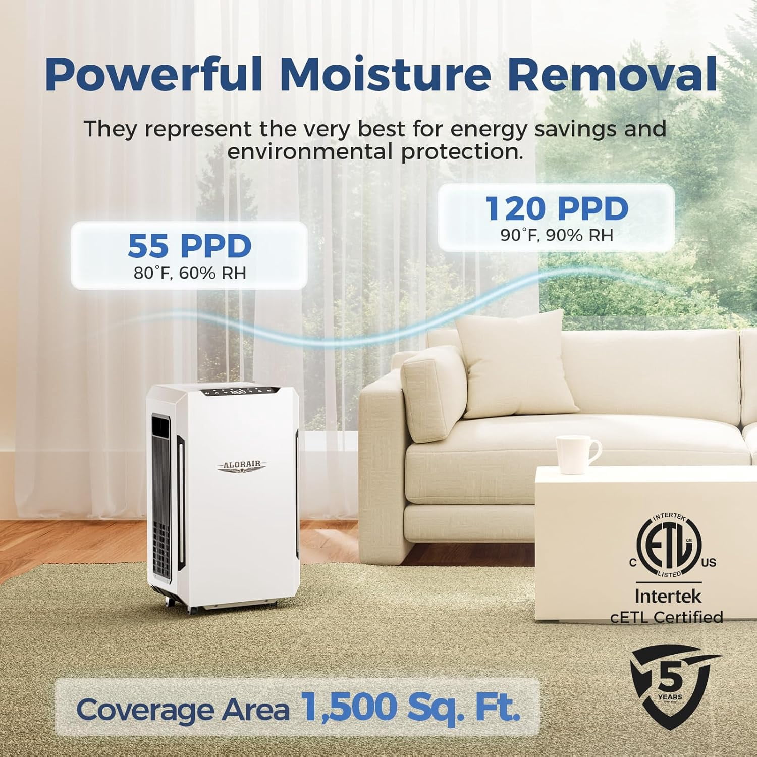 ALORAIR  Dehumidifier, 120 PPD Commercial & Industrial Dehumidifier Fit for 1,500 Sq.Ft. Spaces with Pump SLGR Tech for Bedroom, Basement, Bathroom, Garage, Home Moisture Remove