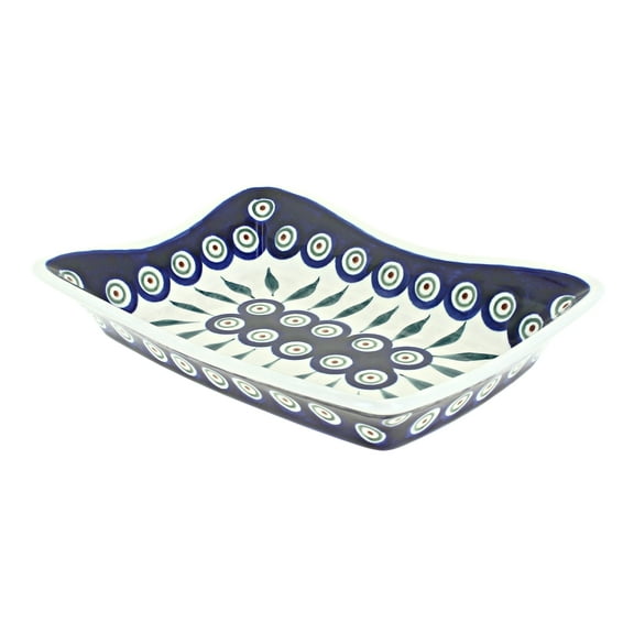 Blue Rose Polish Pottery Peacock Medium Rectangular Tray