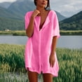 thumbnail image 2 of Afdoent Dresses For Women Summer Mid Length Loose Solid Color Short Sleeve Chiffon Shirt Dress Fashion Beach Vacation Clothes, 2 of 5