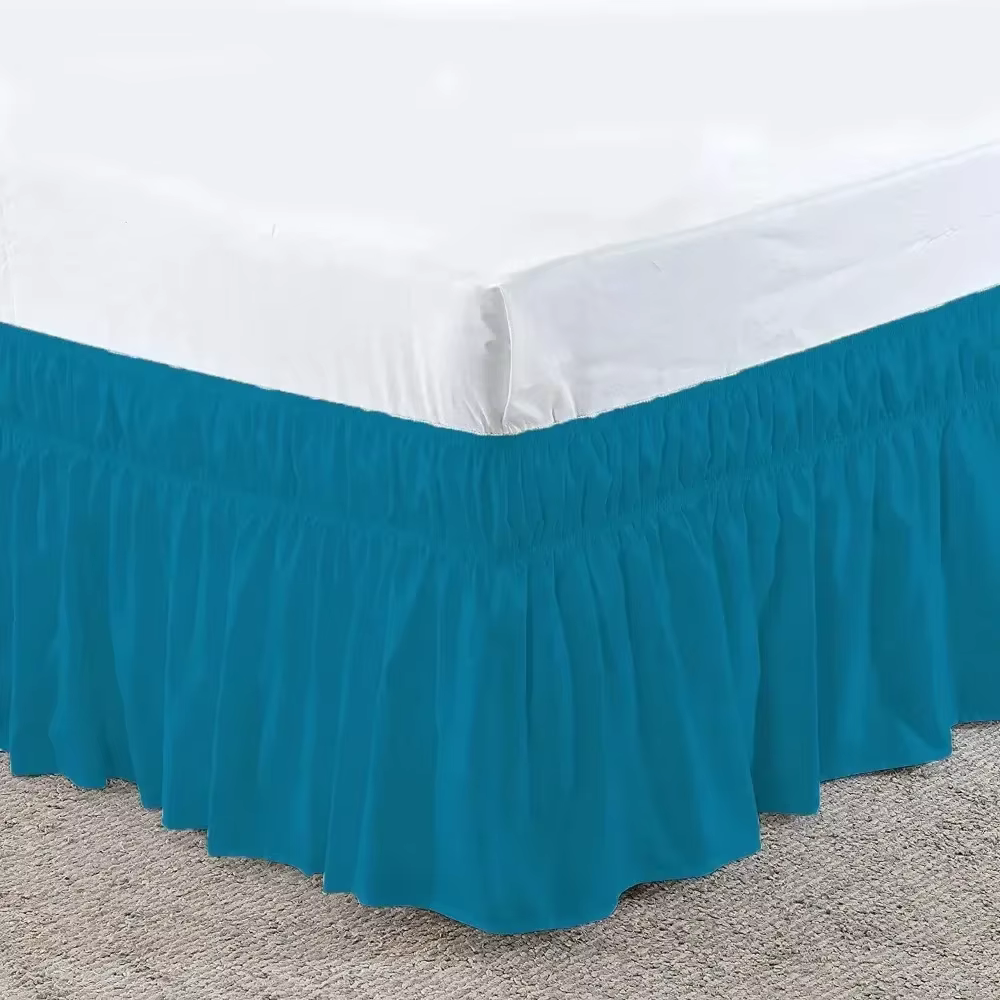 Blue Green, variant on AIGIA Elastic Wrap Around Bed Skirt Dust Ruffle Smooth Soft Bed Frame Cover 15-inch Drop Easy To Put On