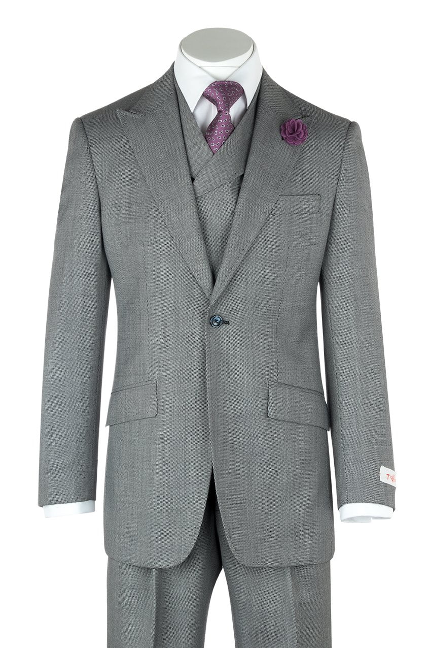 San Giovesse Light Gray Birdseye Wide Leg, Pure Wool Suit & Vest by ...