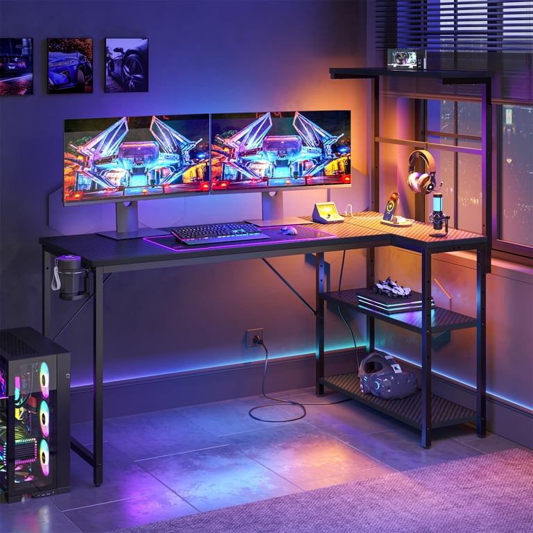 RSPGAME 51" L-Shaped Gaming Desk with LED Lights and Outlets photo 5