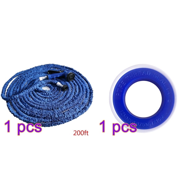 Manguera de riego de jardín flexible expandible y aspersor 7 en 1 + cinta selladora Se usa cinta de PTFE para sellar la conexión de la tubería de agua y la tubería roscada de viento 175/200 pies Vogacara JJ14585-16B*1+TO000526-01*1