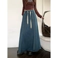 thumbnail image 6 of Rdhnmea Women's Denim Long Skirts Elastic Drawstring High Waist A Line Maxi Flare Jean Skirt with Pockets Summer Spring Y2k Streetwear, 6 of 9