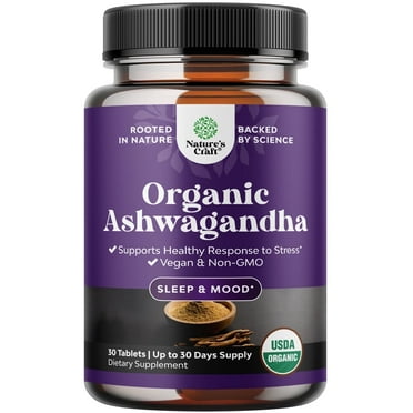 High Strength Organic Ashwagandha Supplements - Calm Mood Support Ashwagandha with Black Pepper for Enhanced Absorption - Vegan and Non-GMO (30 Tablets)