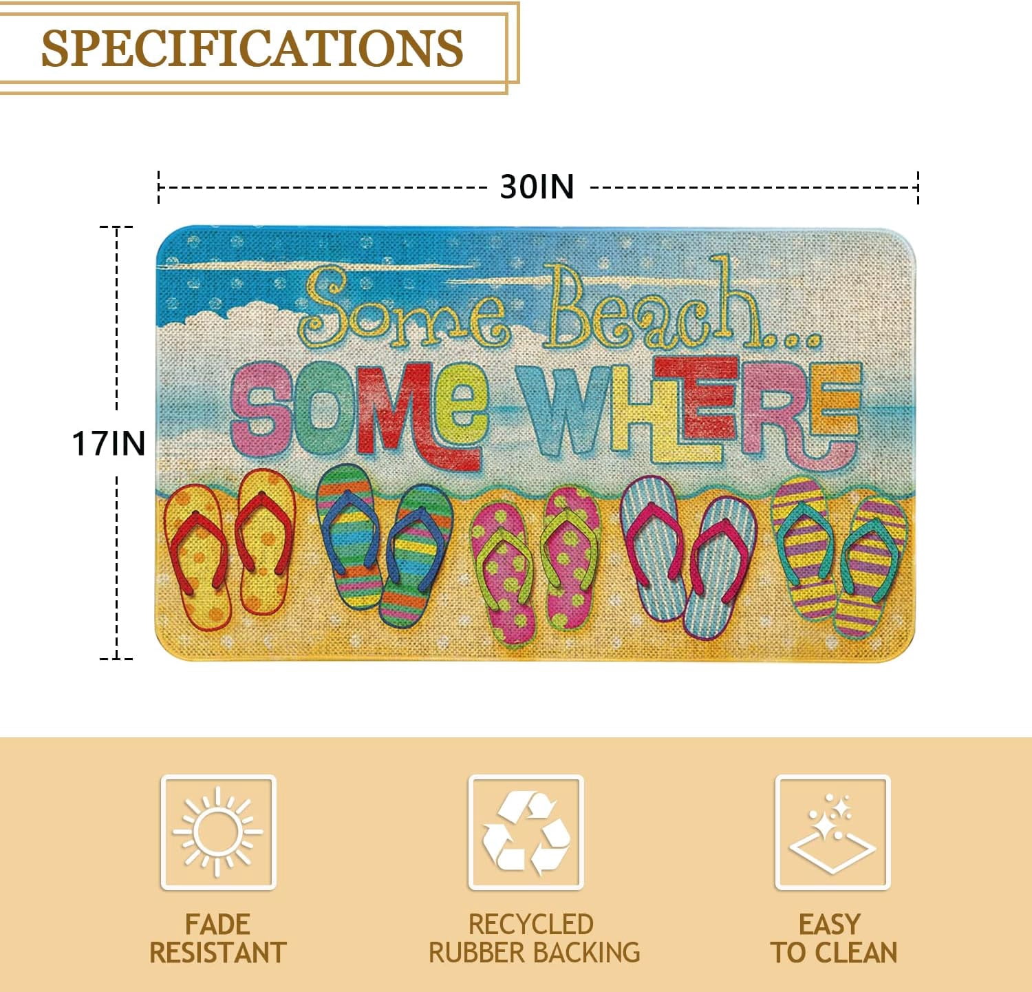 Summer Flip Flops Door Mat 30 X 17 Inch Some Beach Some Where Doormat Indoor Outdoor Entrance Floor Mat Non Slip Spring Summer Decor Rubber Welcome Mats