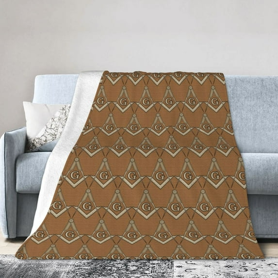 DouZhe Ultra-Soft Micro Fleece Lightweight Flannel Bed Blanket, Brown Mason Masonic Symbol Print Cozy Warm Throw Blankets, 50"x40"