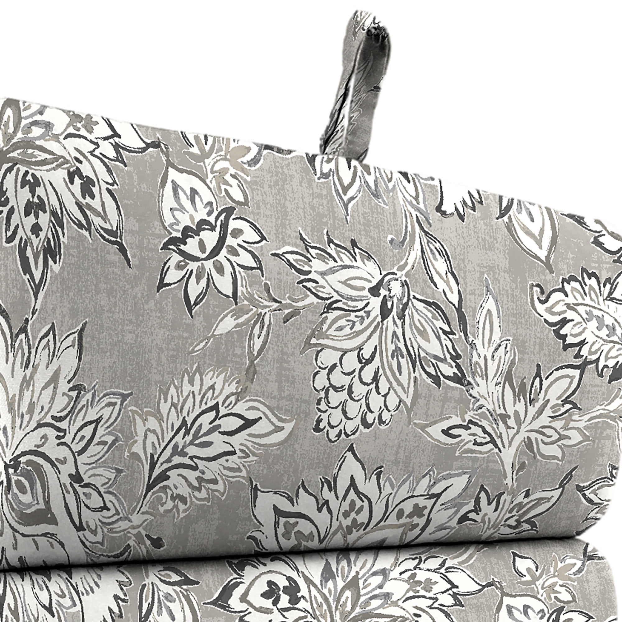 Jordan Manufacturing 43" x 21" Adair Gray Jacobean Rectangular Outdoor Chair Cushion with Ties and Hanger Loop