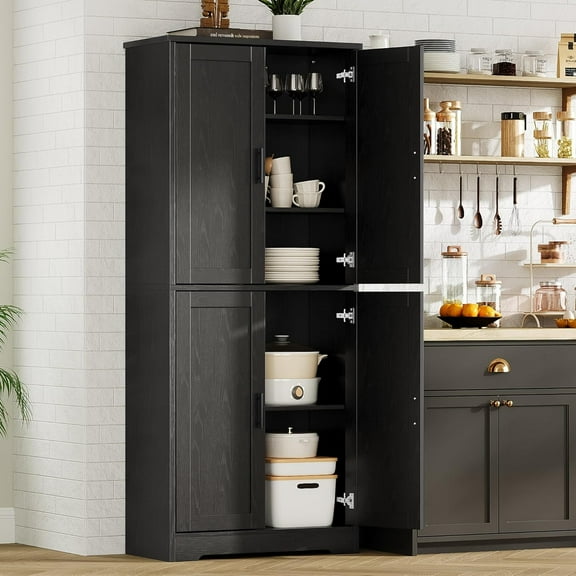 70 Inch Tall Kitchen Pantry Cabinet, Freestanding Storage Cabinet with 4 Doors and Adjustable Shelves, Utility Hutch Cupboard for Dining Room, Bathroom, Living Room