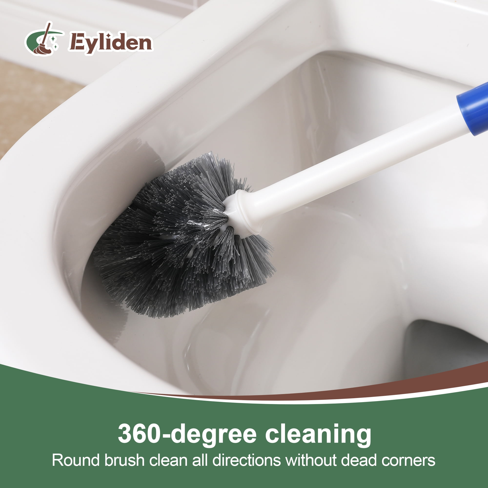Eyliden Toilet Brush and Plunger Set for Toilet Cleaning, Brush with Base, Blue, 2 Count