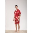 thumbnail image 2 of Men's Satin Pajamas Set of Short Sleeve and Short Pants made of Artificial Silk in Elegant Patterns,5+ Colors(Red_Dragon,3XL), 2 of 7
