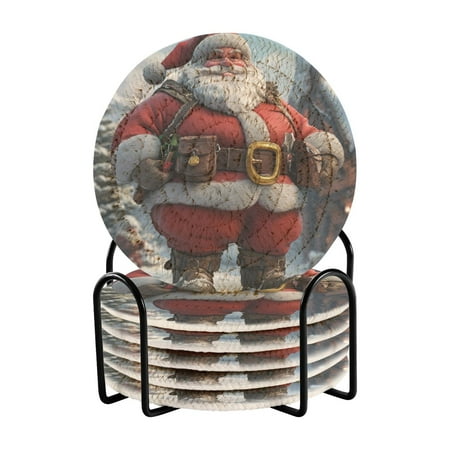 

6 coil coasters 3.94x3.94x0.24 inch water coasters Drink coasters with cup holders Absorbent coasters Heat resistant for bar protection Fat Santa Claus