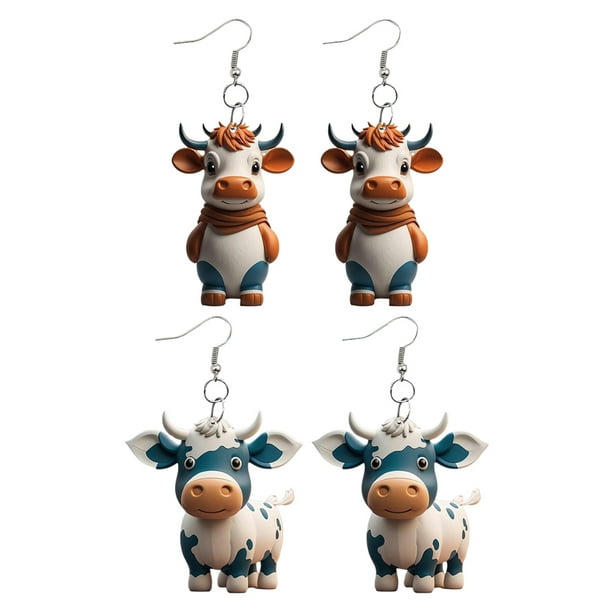 2 Pares Pendientes Acrílicos Vaca Dibujos Animados para Mujeres Y Niñas Dijes Decorativos