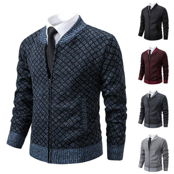 safuny Men's Classic Cardigan Sweaters Stand Collar Slim Casual Knitted Sweater long sleeve zipper Black L