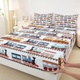 thumbnail image 4 of Erosebridal Colorful Railway Car Bed Sheets 4pcs For Boys,Kids Cartoon Railroad Train King Sheets,Blue Yellow, 4 of 5