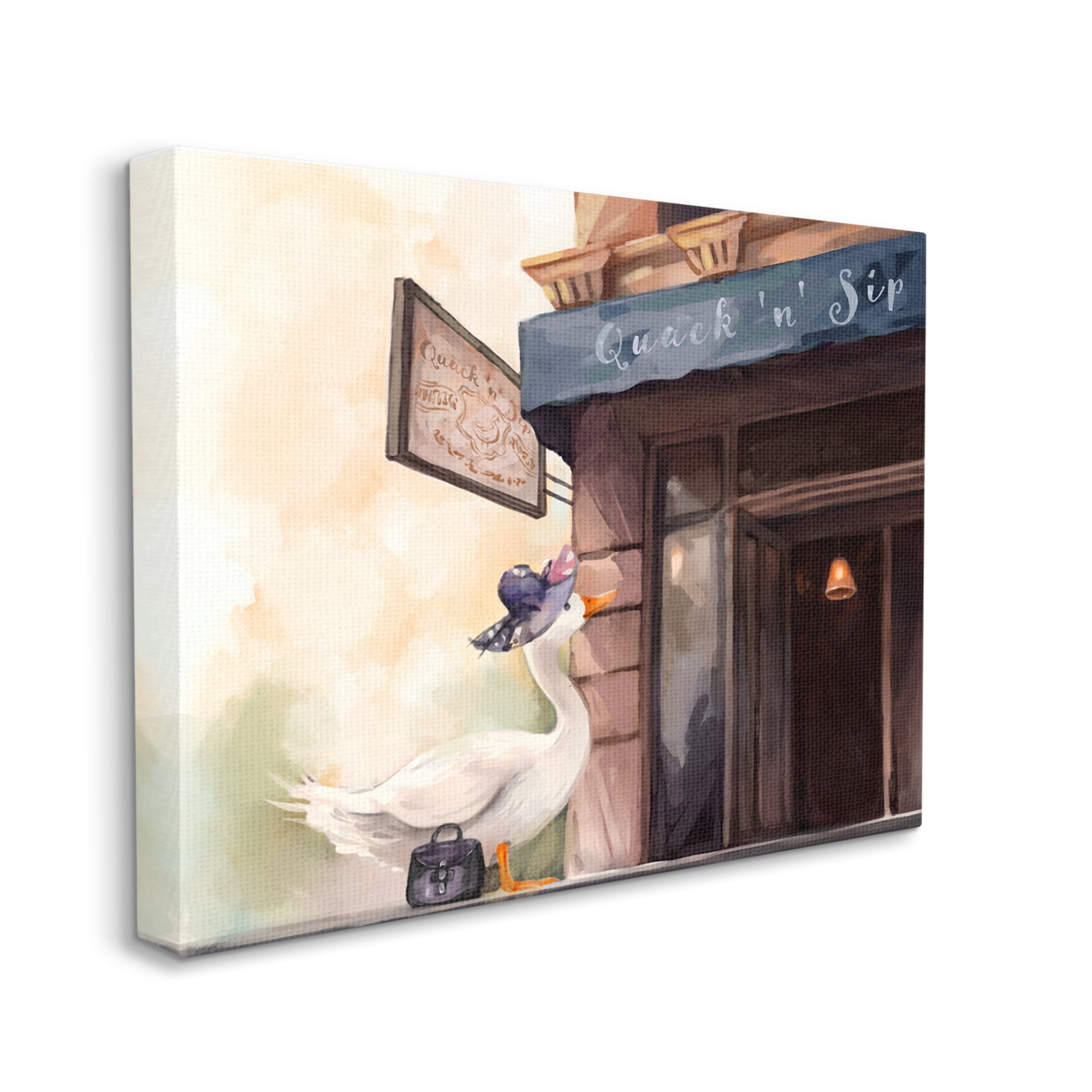 Stupell Industries Fashionable Duck in City Animals & Insects Painting Gallery Wrapped Canvas Art Print Wall Art, 40 x 30