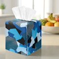 thumbnail image 3 of FKELYI Art Blue Geometric Print Tissue Box Cover Snap Button Design Tissue Box Holder Facial Paper Organizer Holder PU Leather Home Bathroom Office Decor, 3 of 7