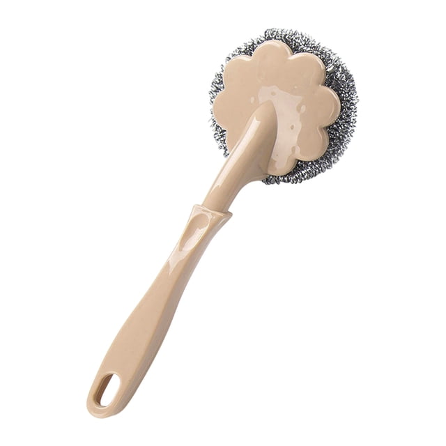 Yhmxh Utensilios de cocina Cepillo para ollas con mango de madera de acero inoxidable, cepillo de cocina, quitamanchas, colgador, mango largo, limpieza del hogar, ollas y sartenes.