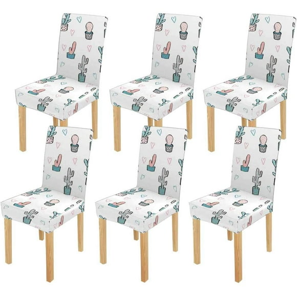 RYLABLUE Boho Cactus Cartoon Stretch Chair Cover Protector Seat Slipcover for Dining Room Hotel Wedding Party Set of 6
