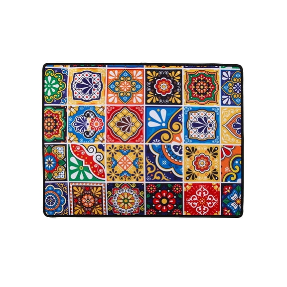 RUIFUU Talavera Mexican Tiles Dishes Drying Mat Pad Decor, Large 18"x24" Super Absorbent Neoprene Dish Drainer for Kitchen Countertops and Coffee Maker Bar
