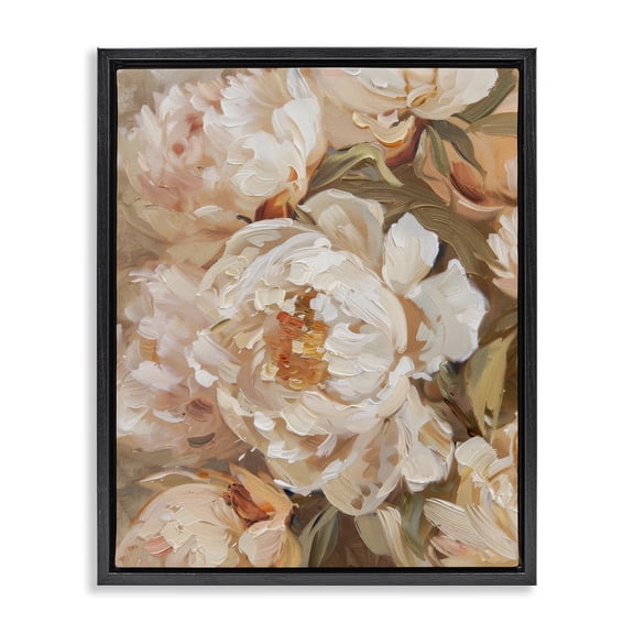 Stupell Industries Peachy Peonies Blossoms Floral Painting Black Floater Framed Canvas Art Print Wall Art, 17 x 21