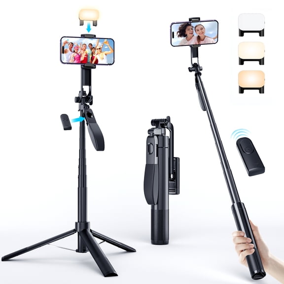 Avoalre 67" Selfie Stick, 360°Rotation Anti-shake Extendable Tripod for iPhone with Remote &Fill Light, Phone Tripod for Android/iOS