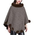 thumbnail image 2 of AUNVITO Women's Faux Fur Scarf Poncho Sleeveless Cape with Pom Poms Winter Warm Shawl Collar Casual Outerwear, 2 of 4