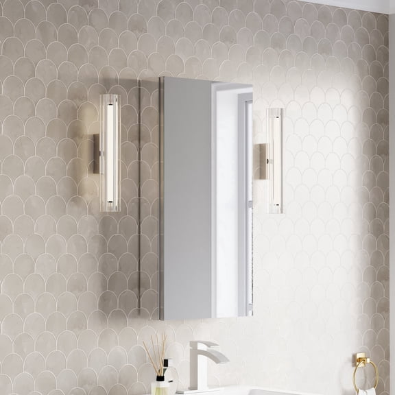 ANGELES HOME 16 in. x 32 in. Copper-Free Mirror Medicine Cabinet with Reversible Door, Recessed or Surface Mount, 3 Adjustable Glass Shelves