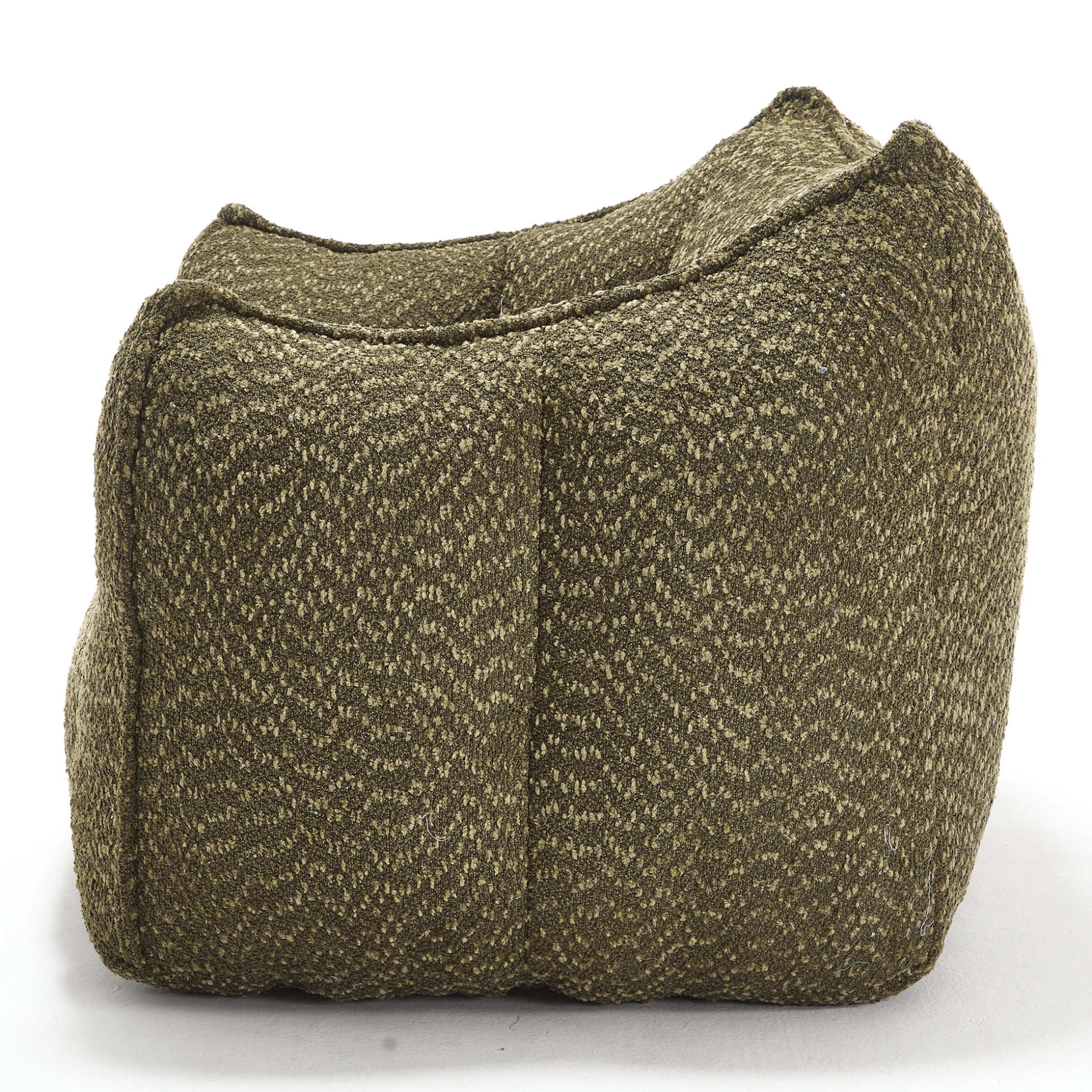 Chenille Bean Bag Sofa Chair for Adults, Fluffy Square Accent Couch with Filler, Olive Green Lazy Sofa for Reading & TV Lounging